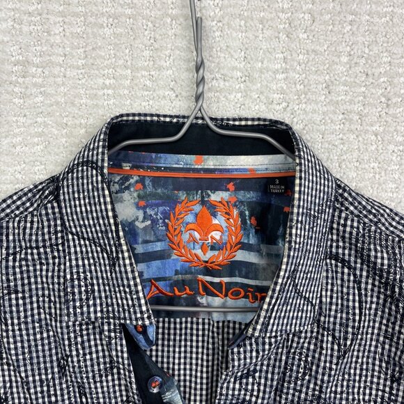 Mens Au Noir Gingham Abstract Doodle Paisley Button-up dress shirt Men Size 3 - Picture 5 of 14